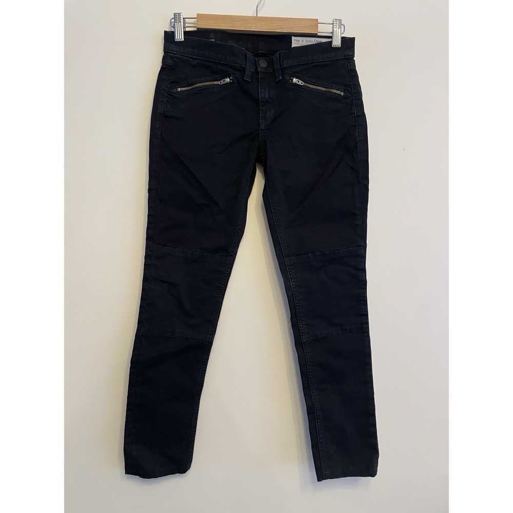 Rag & Bone Skinny Ankle Jeans Women Size 25 Black Low Rise Punk Zipper Stretch